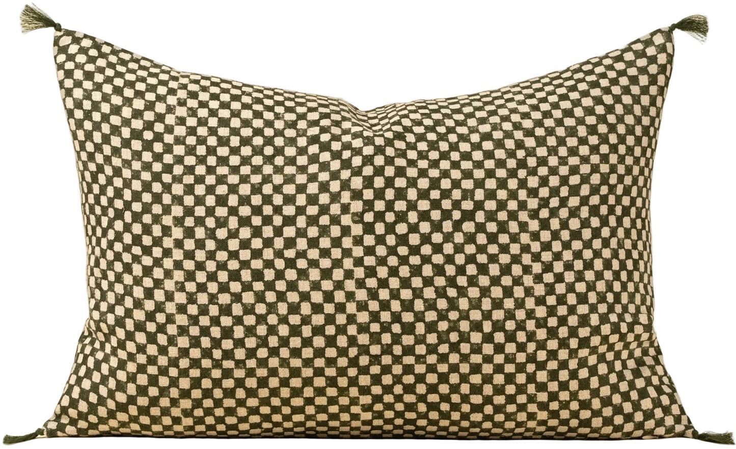 LUMBAR | BLOCK PRINT CHECK LINEN GREEN
