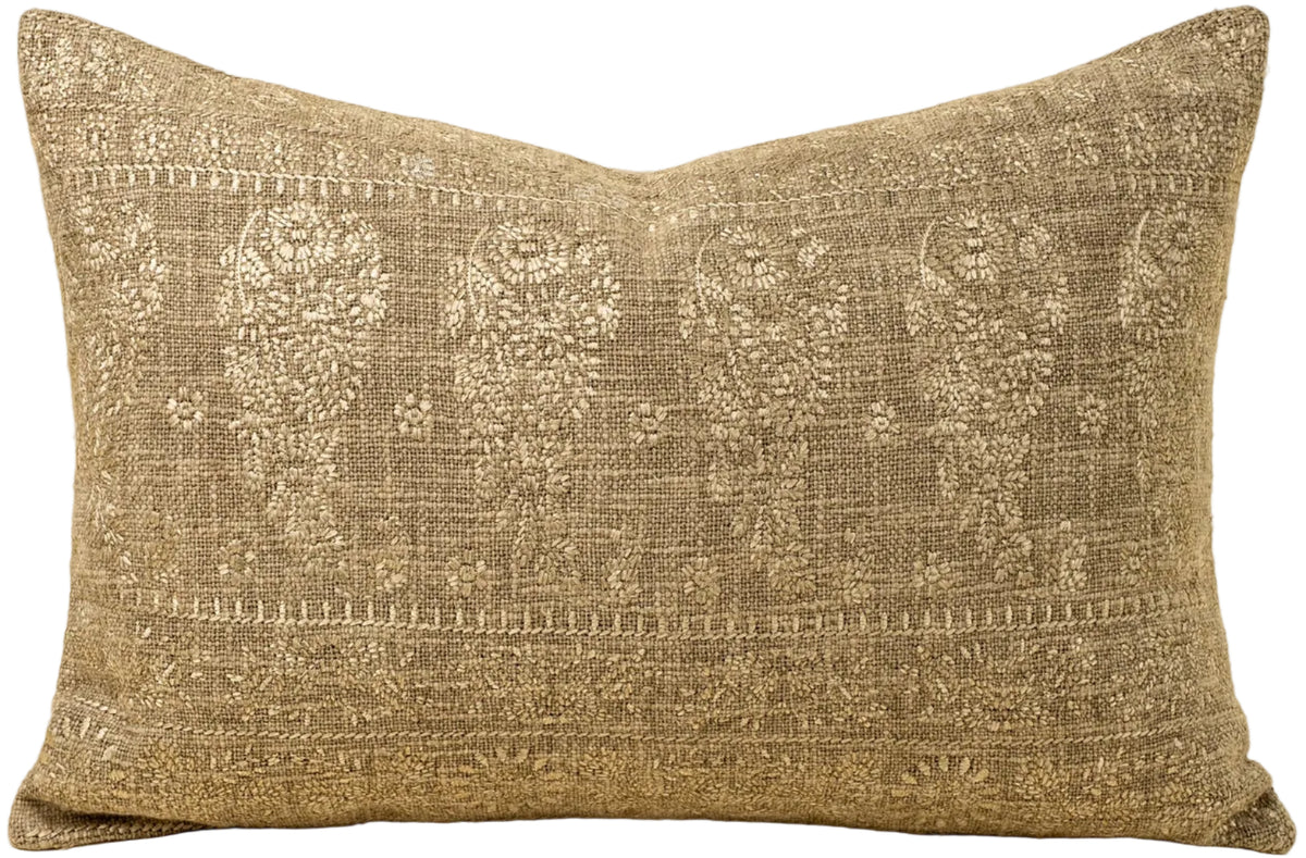 NISHA | SAGE EMBROIDERED BLOCK PRINT LUMBAR
