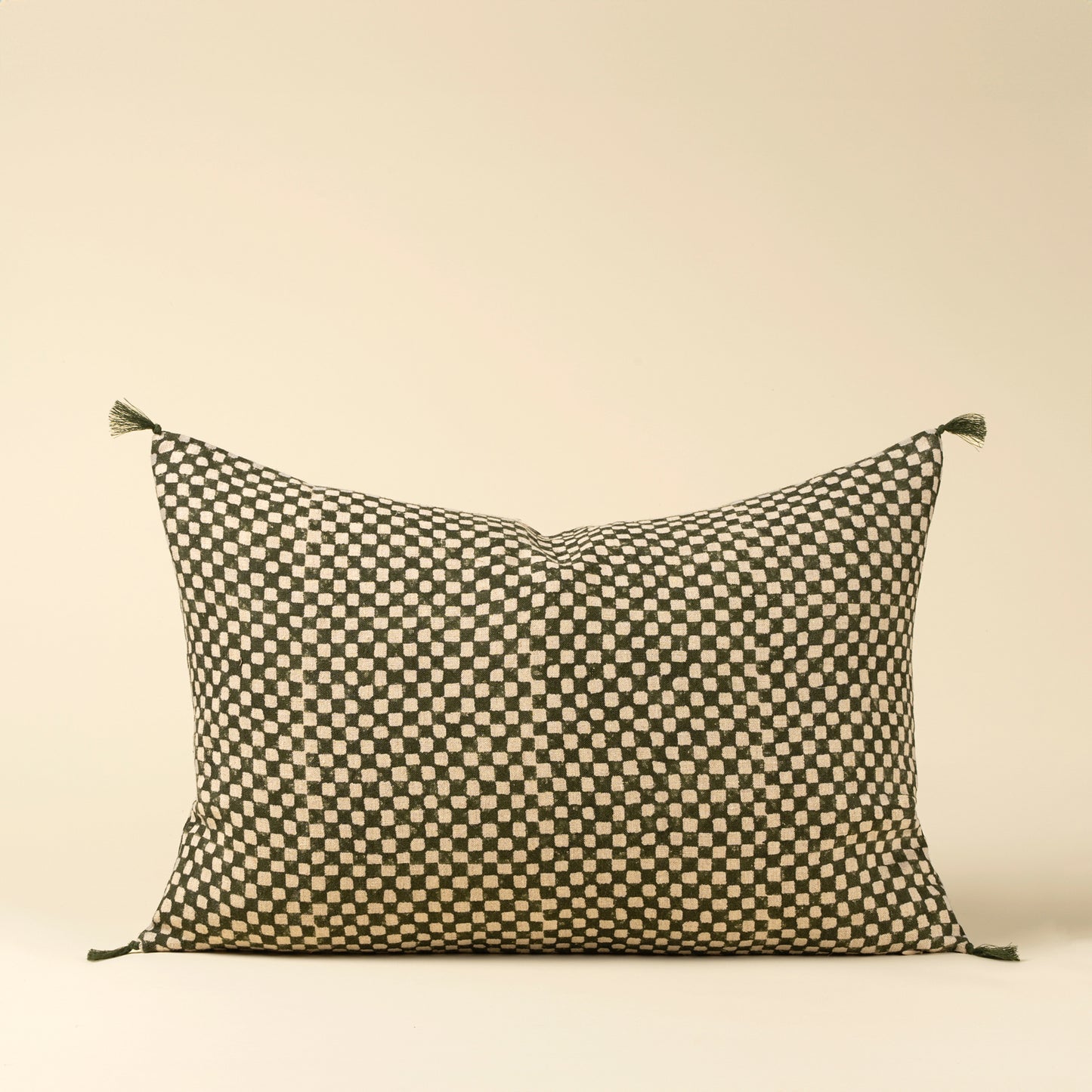 LUMBAR | BLOCK PRINT CHECK LINEN GREEN