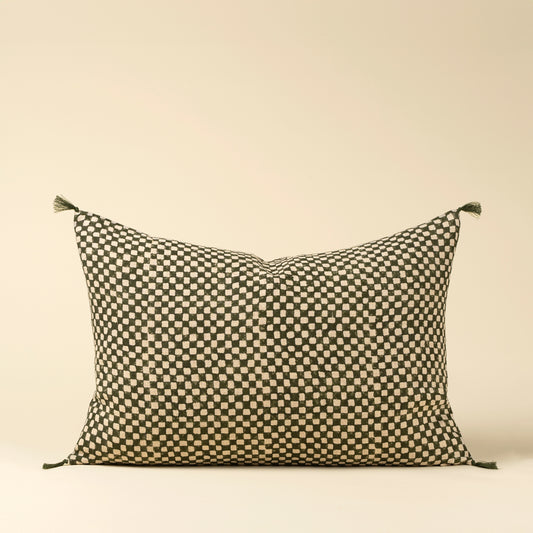 LUMBAR | BLOCK PRINT CHECK LINEN GREEN