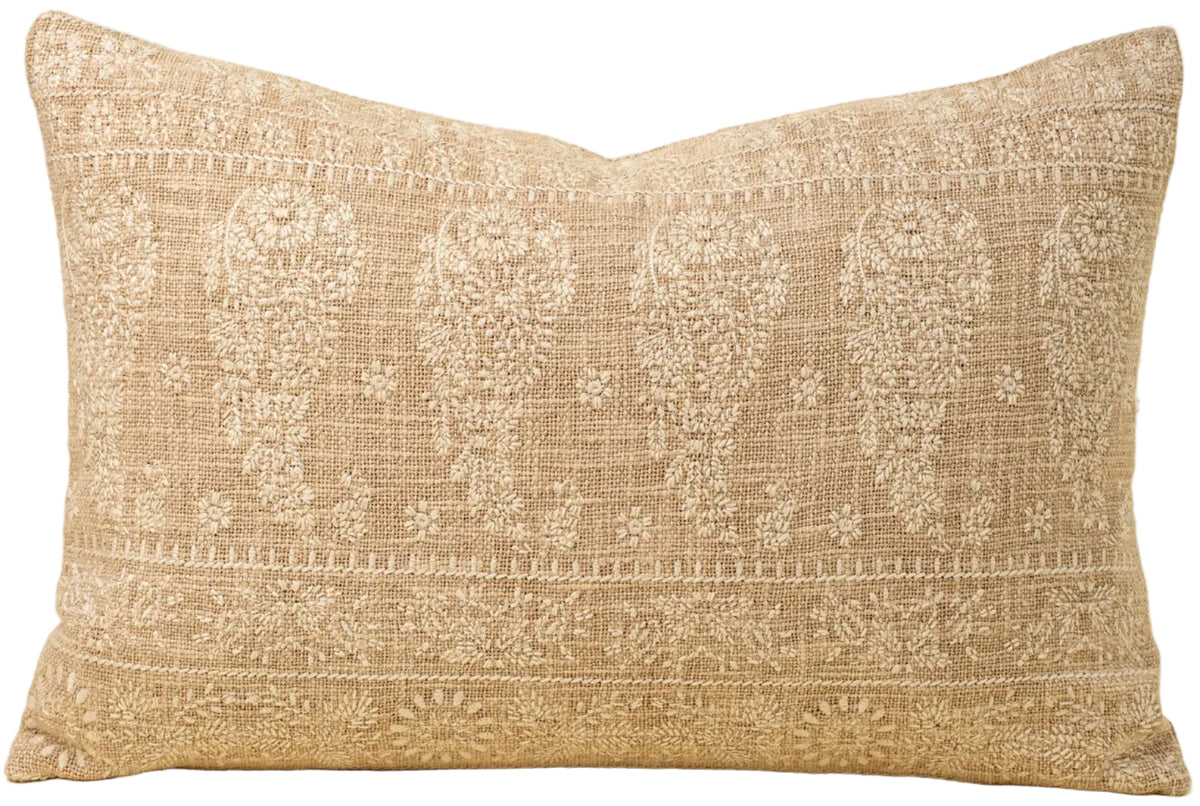NISHA | IVORY EMBROIDERED BLOCK PRINT LUMBAR