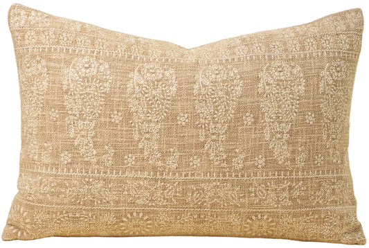 NISHA | IVORY EMBROIDERED BLOCK PRINT LUMBAR