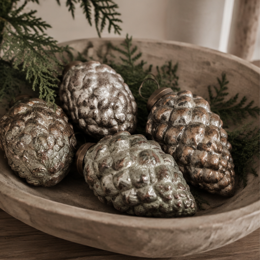 Set of 6 Pinecone Copper Ornaments