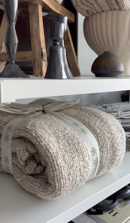 BLANKET STITCH BOUCLE THROW | NATURAL