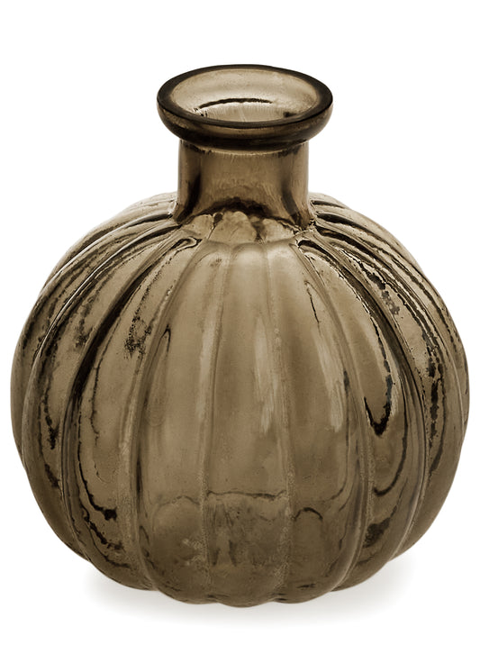Round Ribbed Glass Bud Vase, Smoke