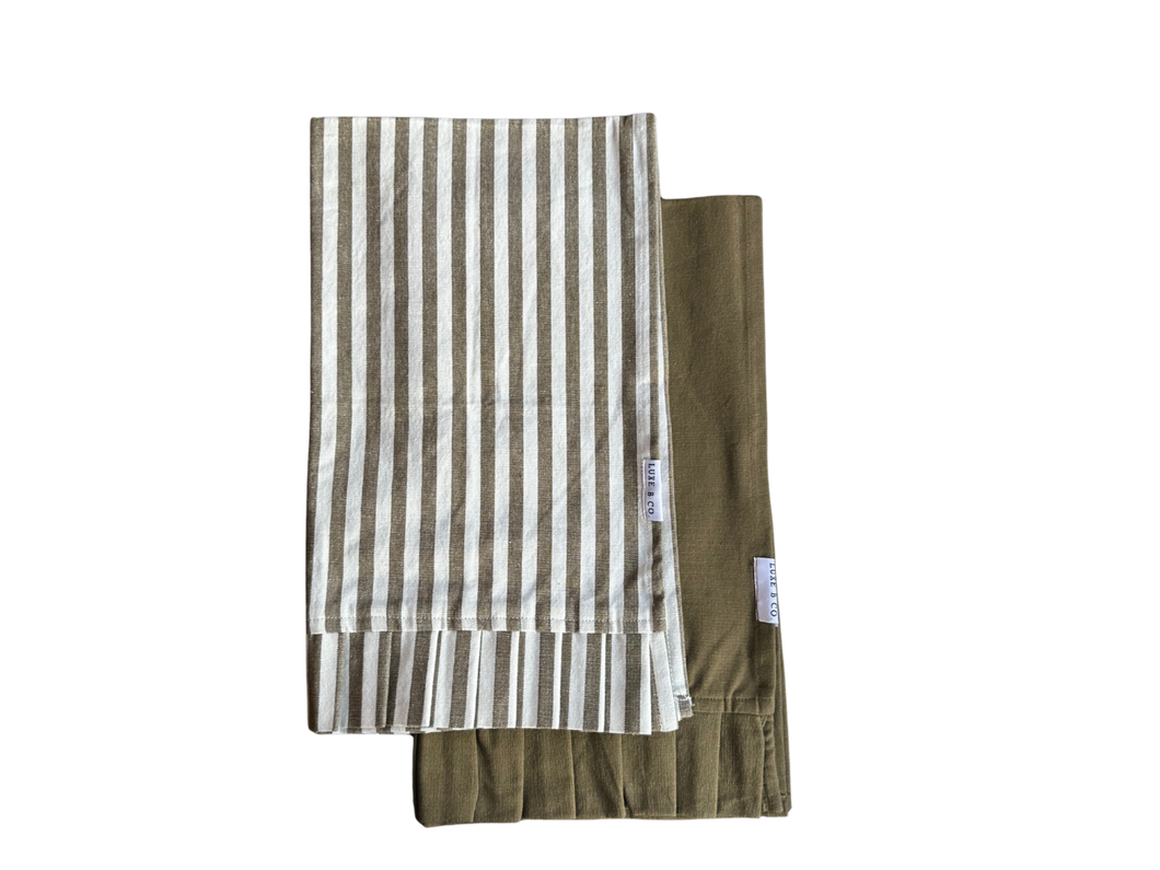 Olive Green & White Stripes Ruffle Kitchen Dish Towel