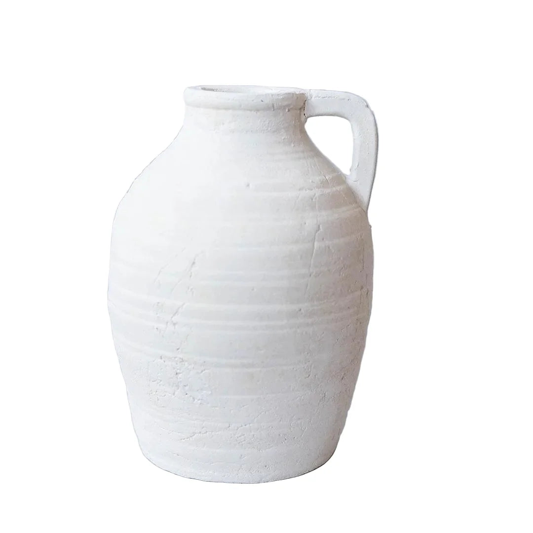 Terracotta Vase With Handle, White