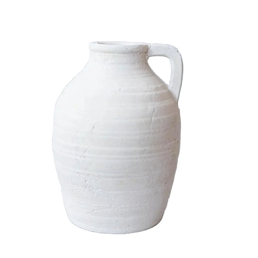 Terracotta Vase With Handle, White