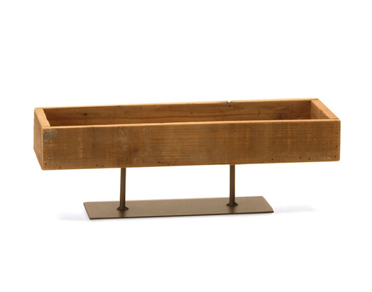 NATURAL WOOD TRAY ON METAL STAND